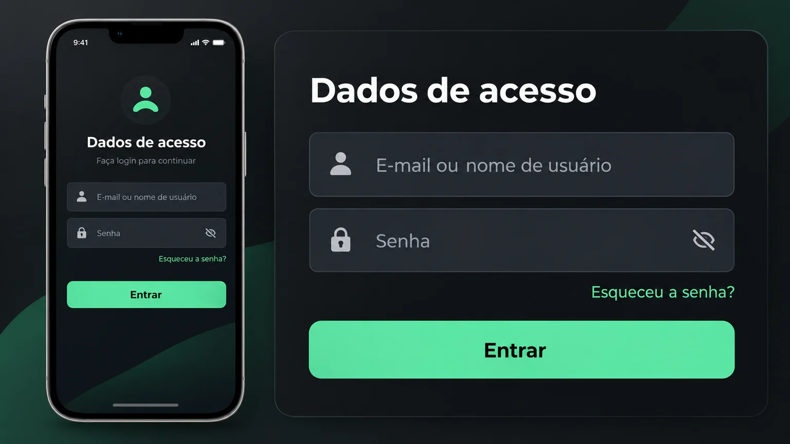 Anatomia ilustrativa dos campos de email e senha e dos estados de erro no login.
